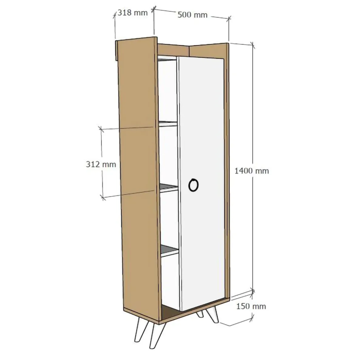 Armadio Multiuso 1 Anta Marrone Rovere Nero Antracite 5 Ripiani Un'anta 60x81h cm, 5 Vani - Fornelli