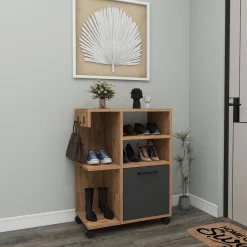 Armadio Multiuso 1 Anta Marrone Rovere Nero Antracite 5 Ripiani Un'anta 60x81h cm, 5 Vani - Fornelli