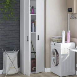 Armadio Multiuso 2 Ante Bianco 2 Ripiani Apertura Battente 60x206h cm, 2 Ante - Strevi