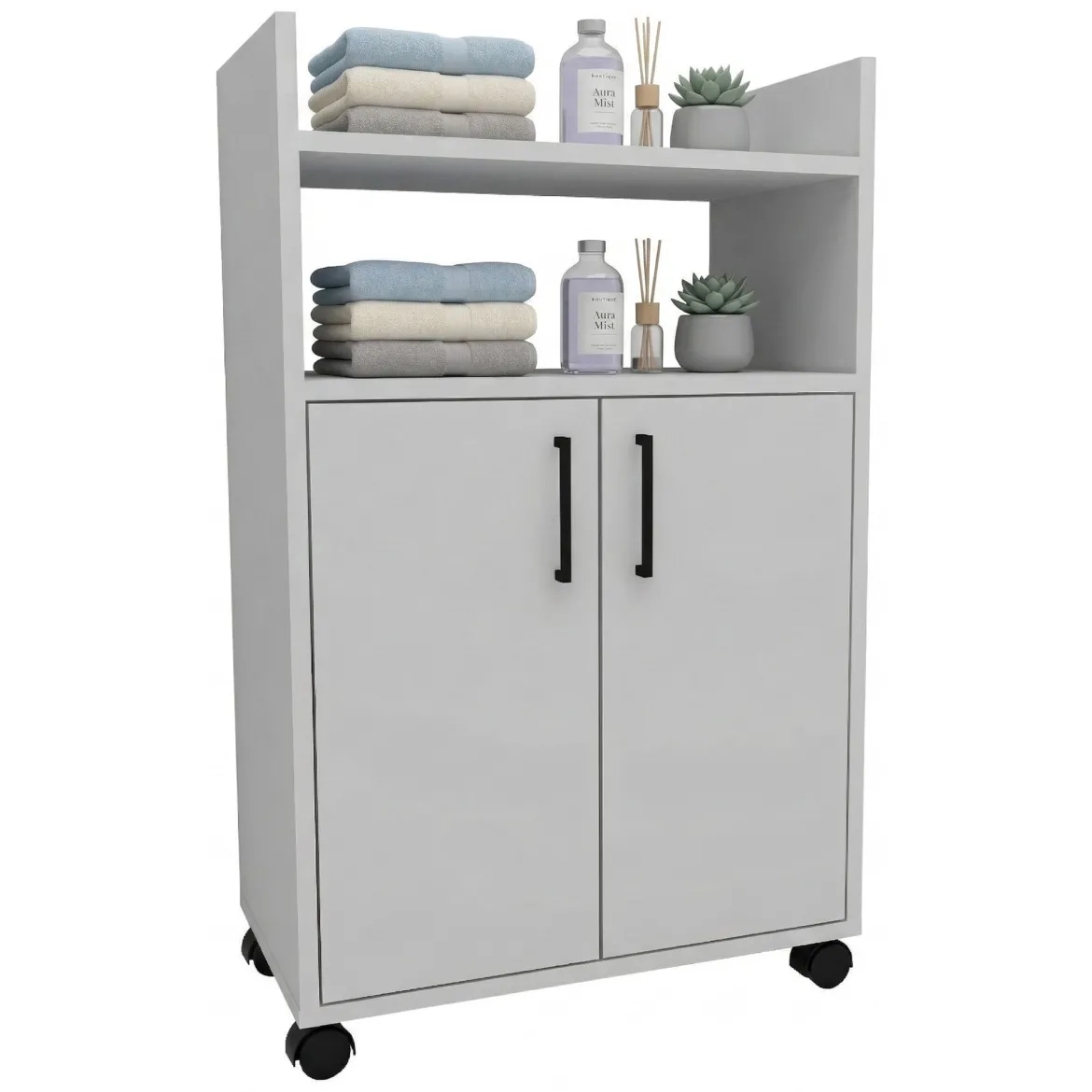 Armadio Multiuso 2 Ante Bianco 4 Ripiani 2 Ante 60x97h cm, 3 Vani - Marzi