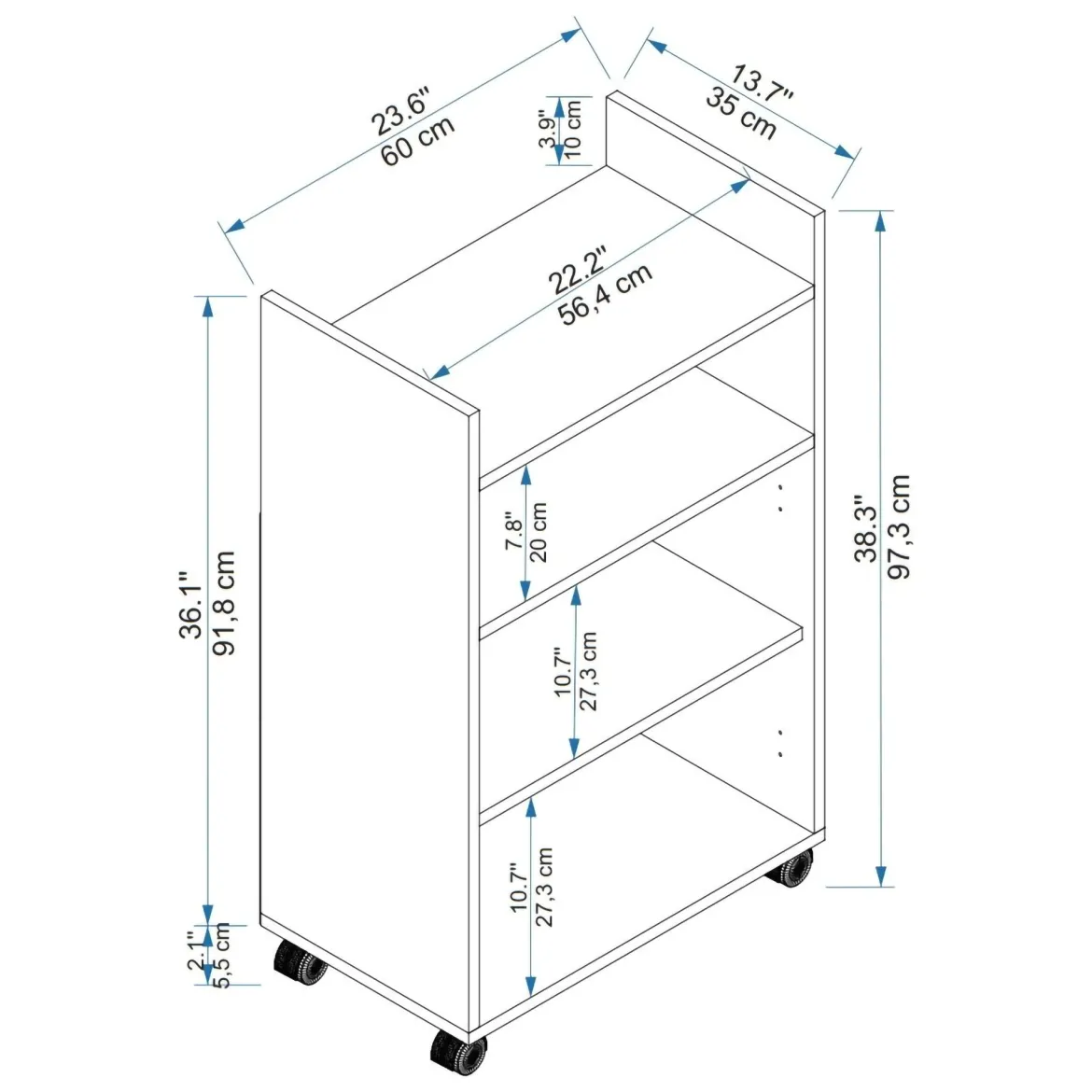 Armadio Multiuso 2 Ante Bianco 4 Ripiani 2 Ante 60x97h cm, 3 Vani - Marzi