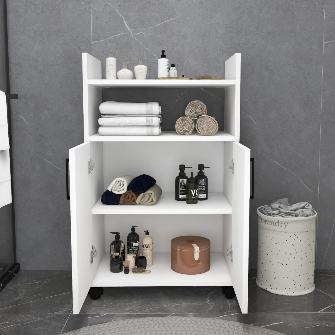 Armadio Multiuso 2 Ante Bianco 4 Ripiani 2 Ante 60x97h cm, 3 Vani - Marzi