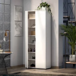 Armadio Multiuso 2 Ante Bianco Lucido Cassetti 6 Ripiani 72.5x180h cm, 2 Ante - Angitola