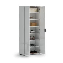 Armadio Multiuso 2 Ante Bianco Lucido Cassetti 6 Ripiani 72.5x180h cm, 2 Ante - Angitola