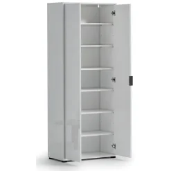 Armadio Multiuso 2 Ante Bianco Lucido Cassetti 6 Ripiani 72.5x180h cm, 2 Ante - Angitola