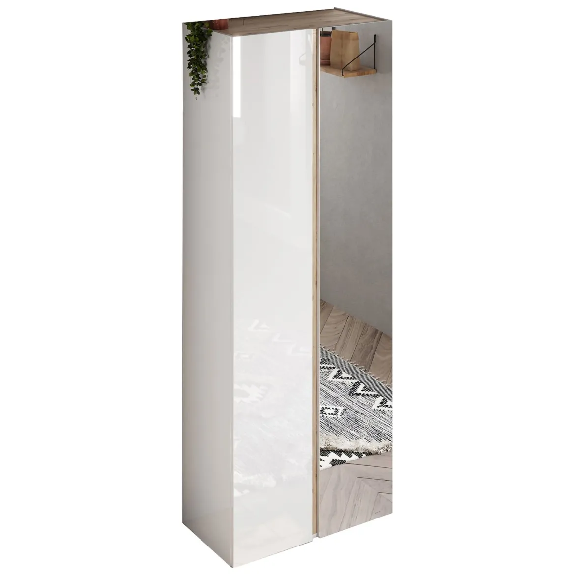 Armadio Multiuso 2 Ante Bianco Lucido Trasparente 8 Ripiani Cassetti 70x185h cm, 9 Vani - Gradoli
