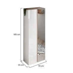 Armadio Multiuso 2 Ante Bianco Lucido Trasparente 8 Ripiani Cassetti 70x185h cm, 9 Vani - Gradoli