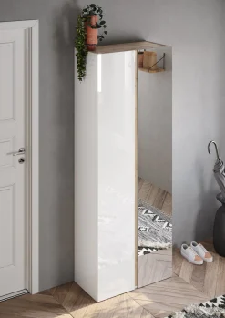 Armadio Multiuso 2 Ante Bianco Lucido Trasparente 8 Ripiani Cassetti 70x185h cm, 9 Vani - Gradoli