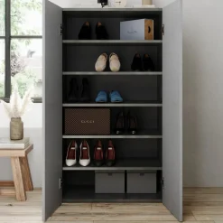 Armadio Multiuso 2 Ante Grigio Cemento 5 Ripiani Apertura Manuale 63x114h cm, 2 Ante - Floro