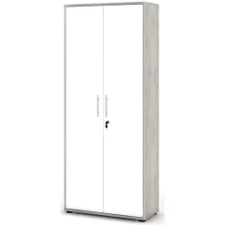 Armadio Multiuso 2 Ante Grigio Cemento Bianco Cassetti 4 Ripiani 79x188h cm, 2 Ante - Saponara