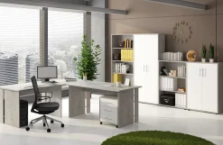 Armadio Multiuso 2 Ante Grigio Cemento Bianco Cassetti 4 Ripiani 79x188h cm, 2 Ante - Saponara