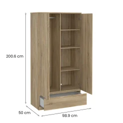 Armadio Multiuso 2 Ante Marrone Maniglie Incluse Materiale Anta in Legno Nobilitato 98.9x200.6h cm, Materiale Ripiano in Legno Nobilitato - Germano