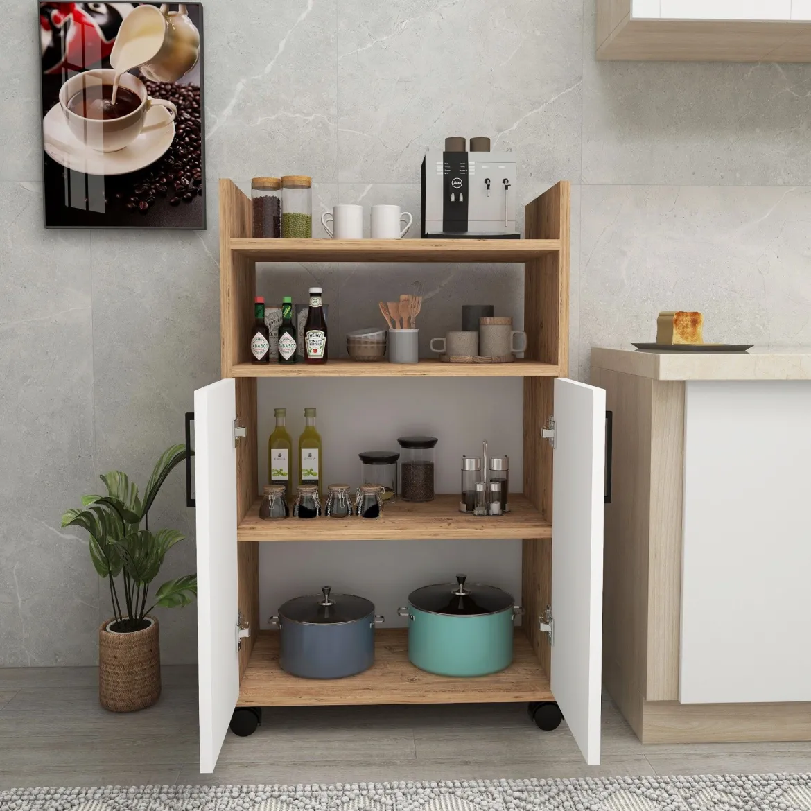 Armadio Multiuso 2 Ante Marrone Rovere 4 Ripiani 6 Vani 104x180h cm, 2 Ante - Pezzana