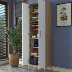 Armadio Multiuso 2 Ante Marrone Rovere 7 Ripiani 2 Ante 60x199h cm, 7 Vani - Garbagna