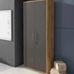 Armadio Multiuso 2 Ante Marrone Rovere Nero Antracite Cassetti 4 Ripiani 79x188h cm, 2 Ante - Saponara