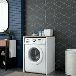 Armadio Multiuso Grande Marrone Noce Bianco un Ripiano Vano per Lavatrice 65x92h cm, un Vano - Boris