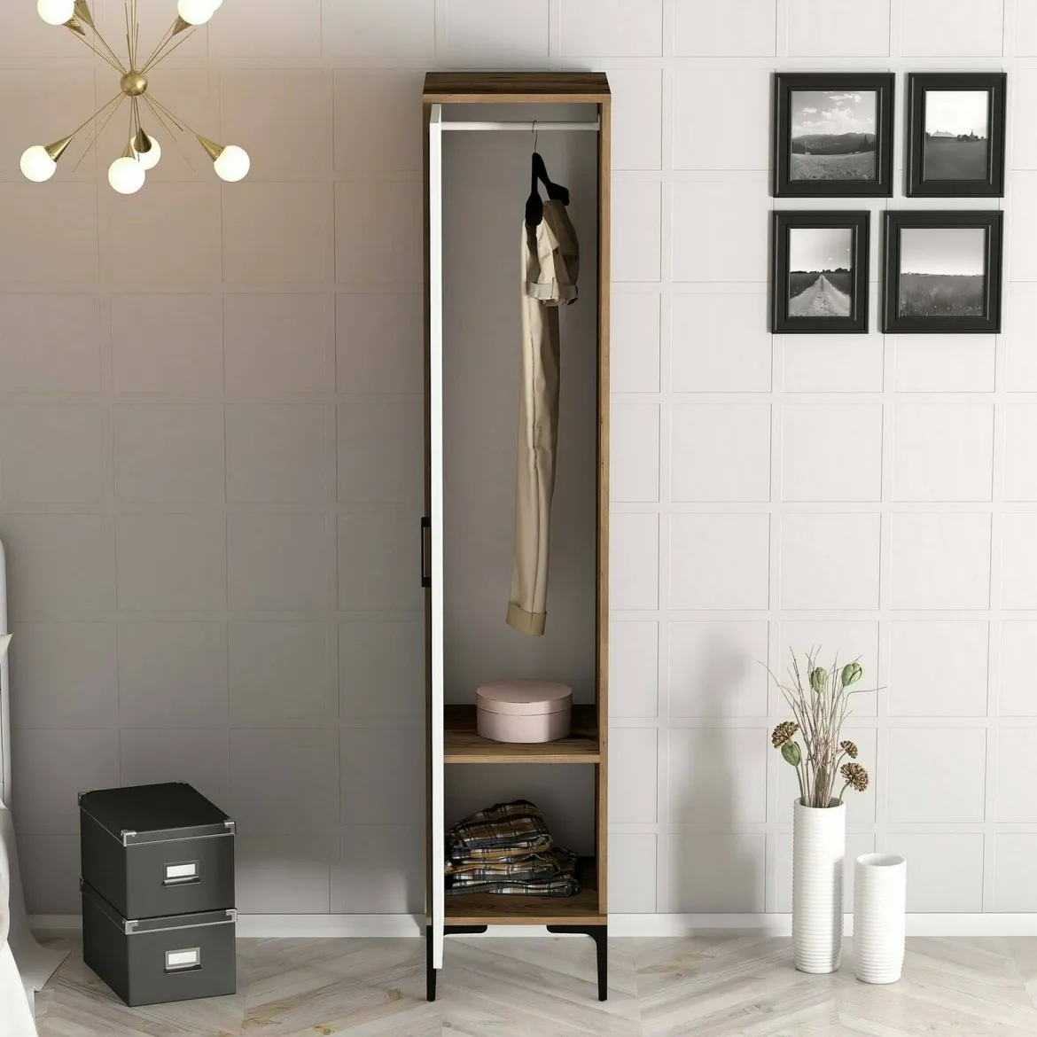 Armadio noce e bianco 1 anta 47x201h cm - Giusta