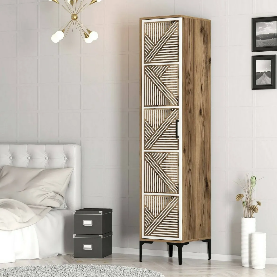 Armadio noce e bianco 1 anta 47x201h cm - Giusta