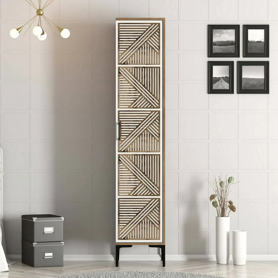 Armadio noce e bianco 1 anta 47x201h cm - Giusta