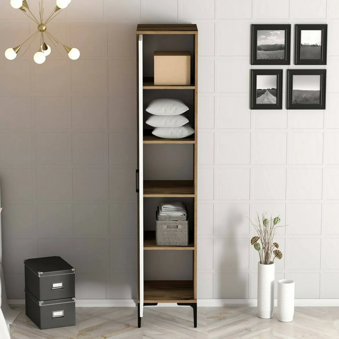 Armadio noce e bianco 1 anta 47x201h cm - Giusta