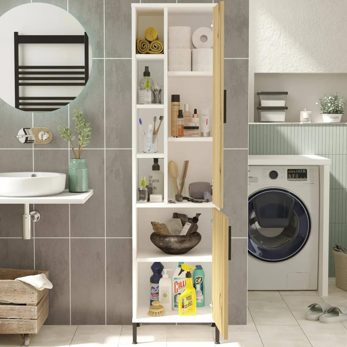 Armadio noce e bianco salvaspazio 45x173h cm - Jongdari