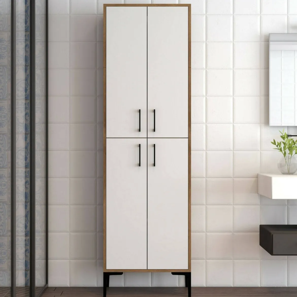 Armadio noce e bianco salvaspazio 60x200h cm - Amata