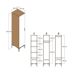 Armadio noce e bianco slim 40x201h cm - Asfodelo