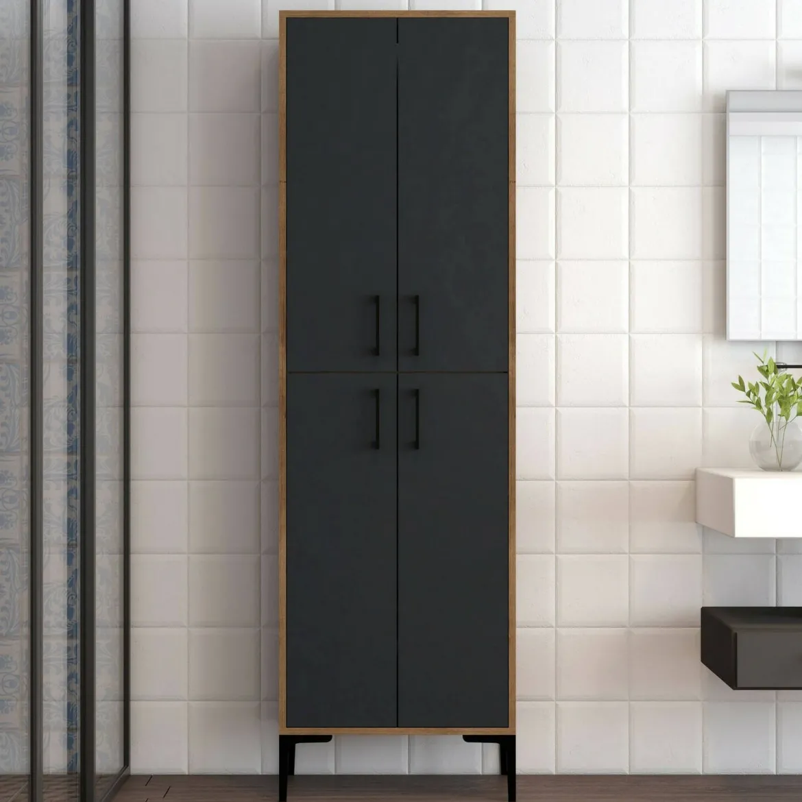 Armadio noce e nero salvaspazio 60x200h cm - Amata