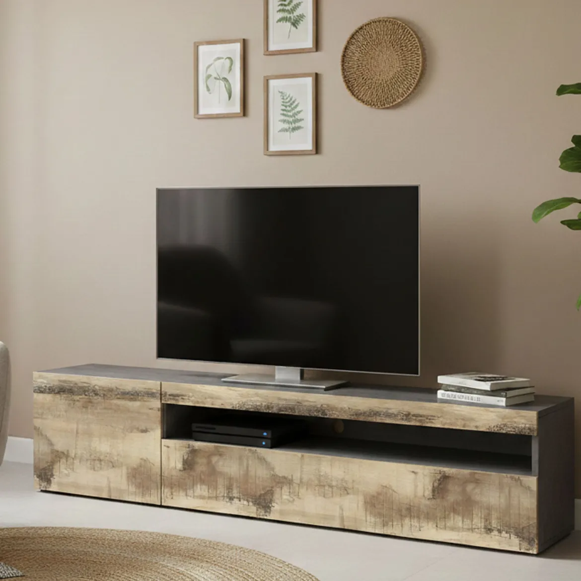 Base TV acero e ardesia 150x40x37h cm - Aquilo