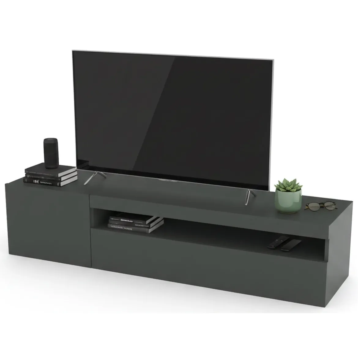 Base TV antracite lucido 150x40x37h cm 2 ante - Acrilya