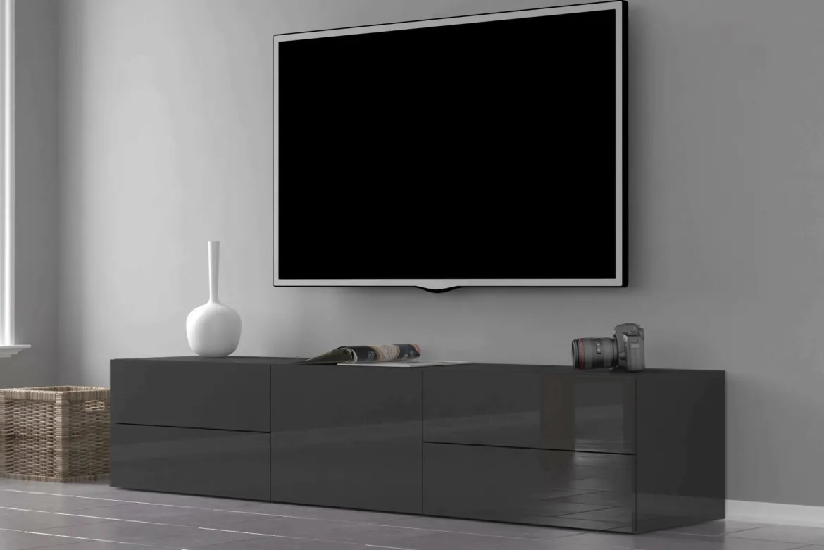 Base TV antracite lucido 200x40x37h cm 3 ante - Amore