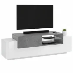 Base TV bianco lucido,cemento 160x45x51h cm 3 ante - Andris