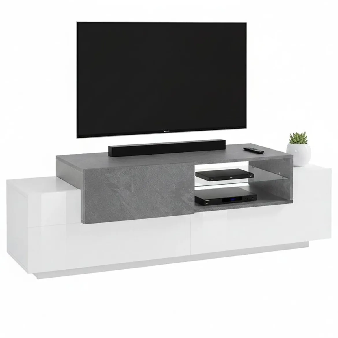 Base TV bianco lucido,cemento 200x45x52h cm 3 ante - Arold