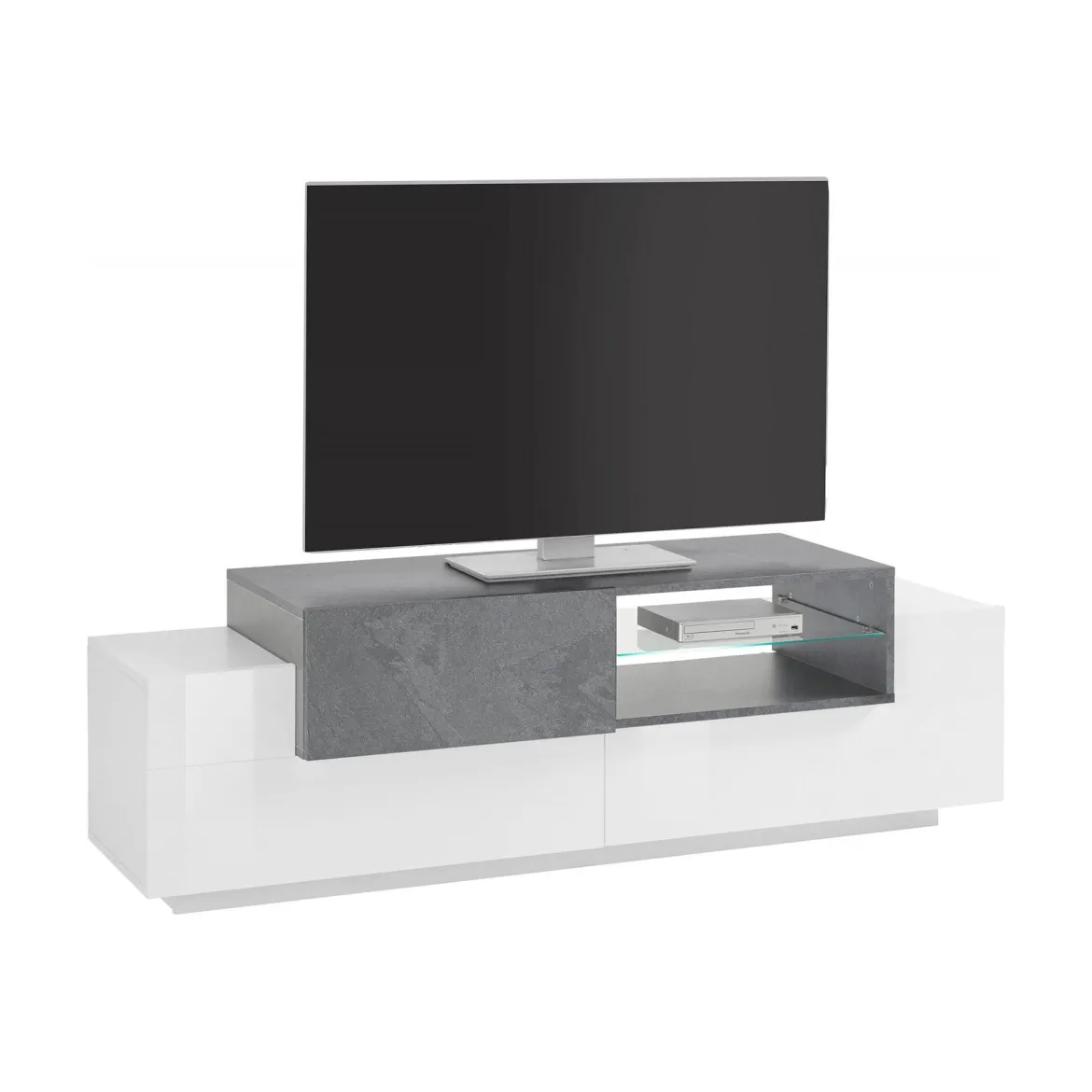 Base TV bianco lucido,cemento 200x45x52h cm 3 ante - Arold