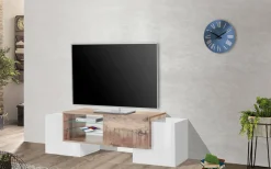 Base TV bianco lucido e acero 100x45x45h cm 3 ante - Moldavite