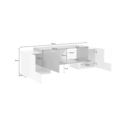 Base TV bianco lucido e acero 100x45x45h cm 3 ante - Moldavite