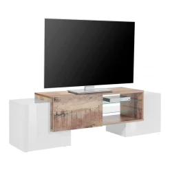 Base TV bianco lucido e acero 100x45x45h cm 3 ante - Moldavite