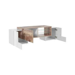 Base TV bianco lucido e acero 100x45x45h cm 3 ante - Moldavite