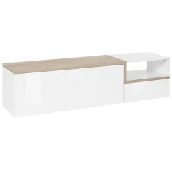 Base TV bianco lucido e acero 160x40x46h cm 2 ante - Fluorite