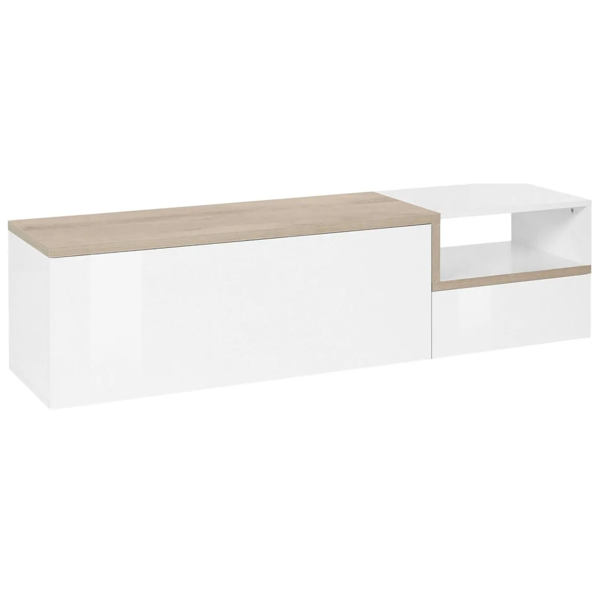 Base TV bianco lucido e acero 160x40x46h cm 2 ante - Fluorite