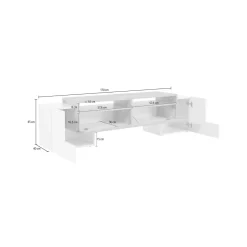 Base TV bianco lucido e acero 190x45x45h cm 4 ante - Arancione