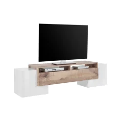 Base TV bianco lucido e acero 190x45x45h cm 4 ante - Arancione