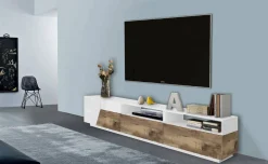 Base TV bianco lucido e acero 200x45x52h cm 3 ante - Arold