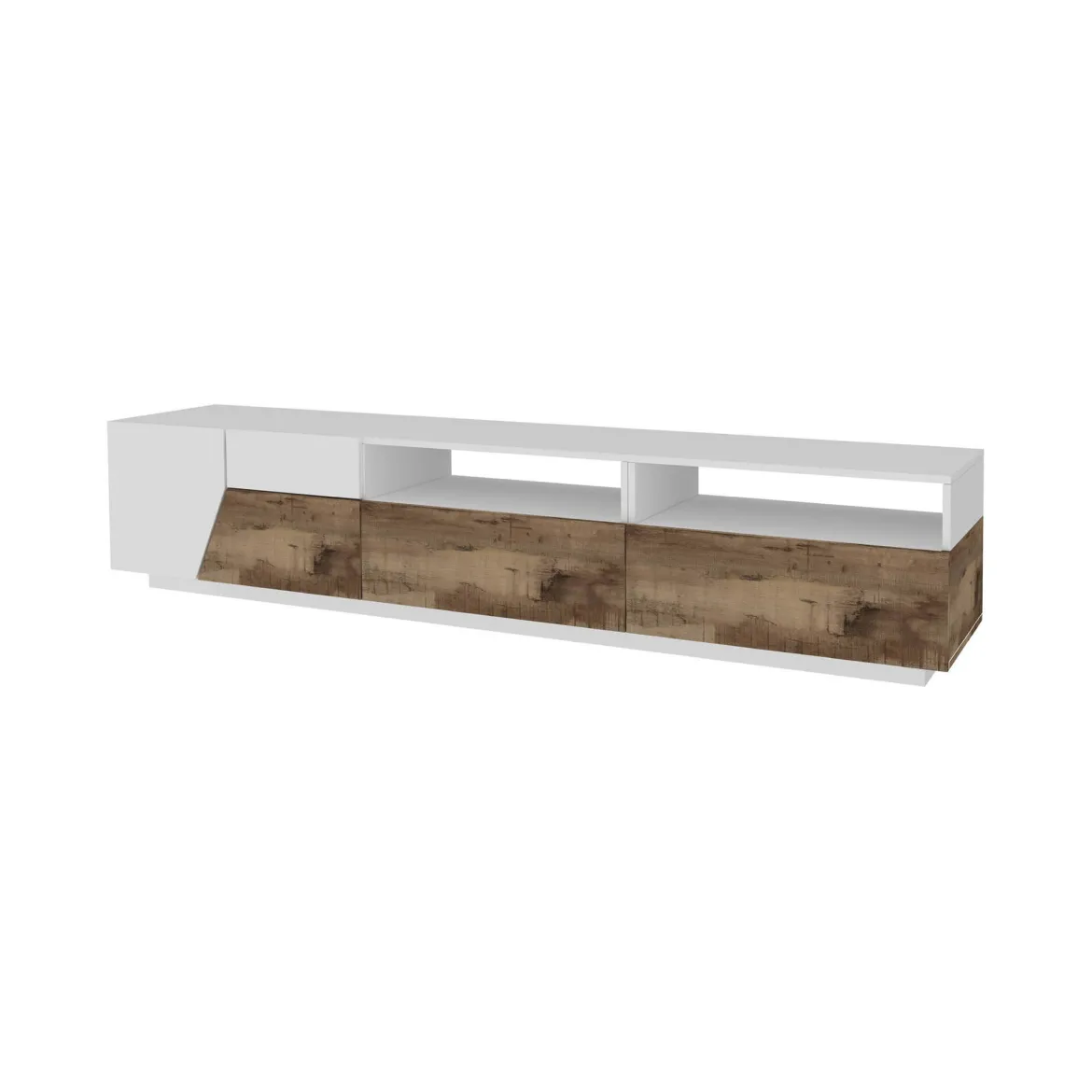 Base TV bianco lucido e acero 200x45x52h cm 3 ante - Arold