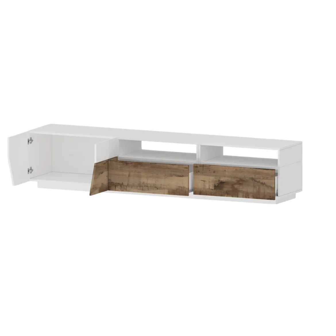 Base TV bianco lucido e acero 200x45x52h cm 3 ante - Arold