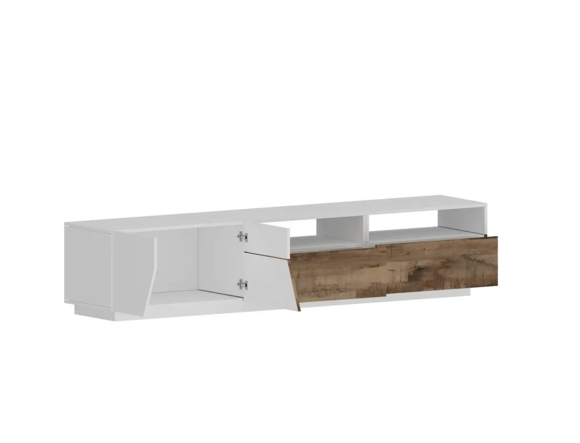 Base TV bianco lucido e acero 200x45x52h cm 3 ante - Arold