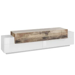Base TV bianco lucido e acero 200x45x52h cm 3 ante - Arold