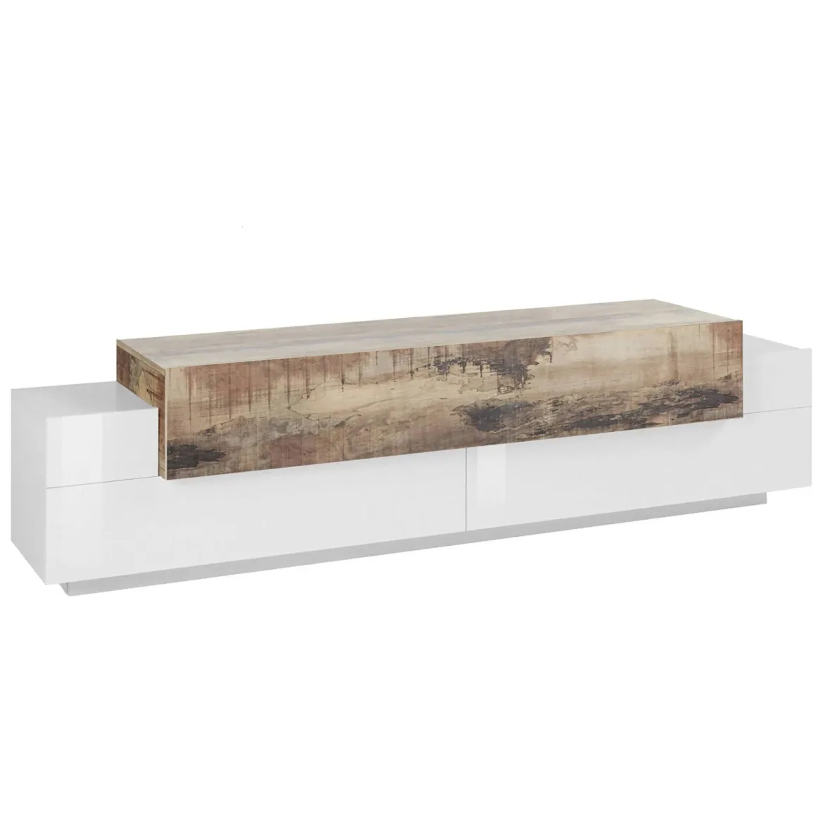 Base TV bianco lucido e acero 200x45x52h cm 3 ante - Arold