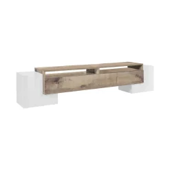 Base TV bianco lucido e acero 220x43x46h cm 4 ante e 1 cassetto - Animai