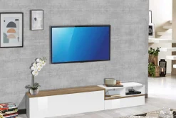 Base TV bianco lucido e acero 240x45x52h cm 3 ante - Tiche